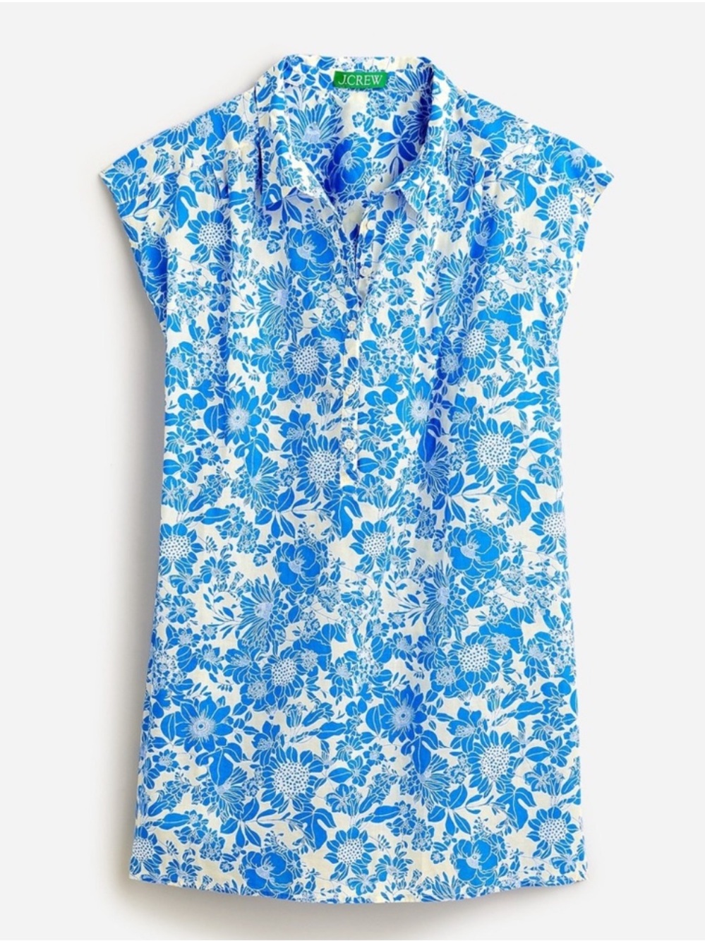 J. Crew Cap-sleeve cotton voile tunic cover-up in blue floral